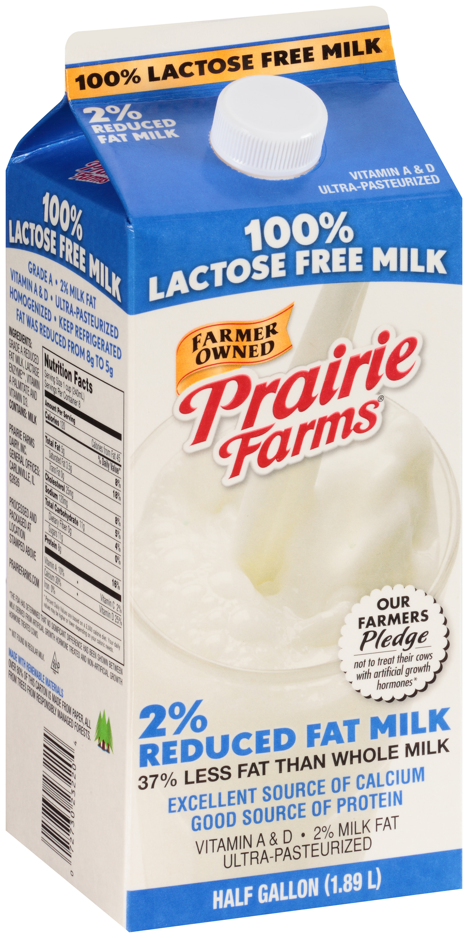 Prairie Farms 100% Lactose Free 2% Reduced Fat Milk, 0.5 Gal - Walmart.com