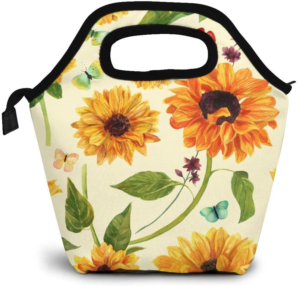Sunflower Cross Butterfly Portable Insulated Lunch Bag Woman Lunch Bag Totee Small Handbag,Shopping Office/School/Picnic/Travel/Camping 