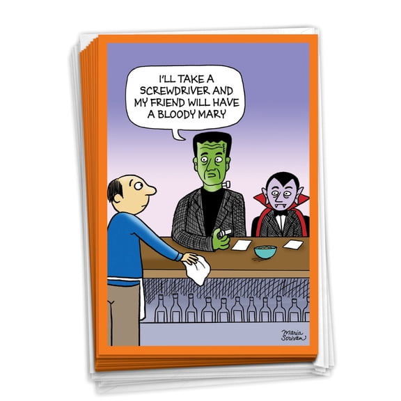 NobleWorks, Monster Drinks - 12 Funny Halloween Cards Boxed - Bulk Set, C7087HWG-B12x1