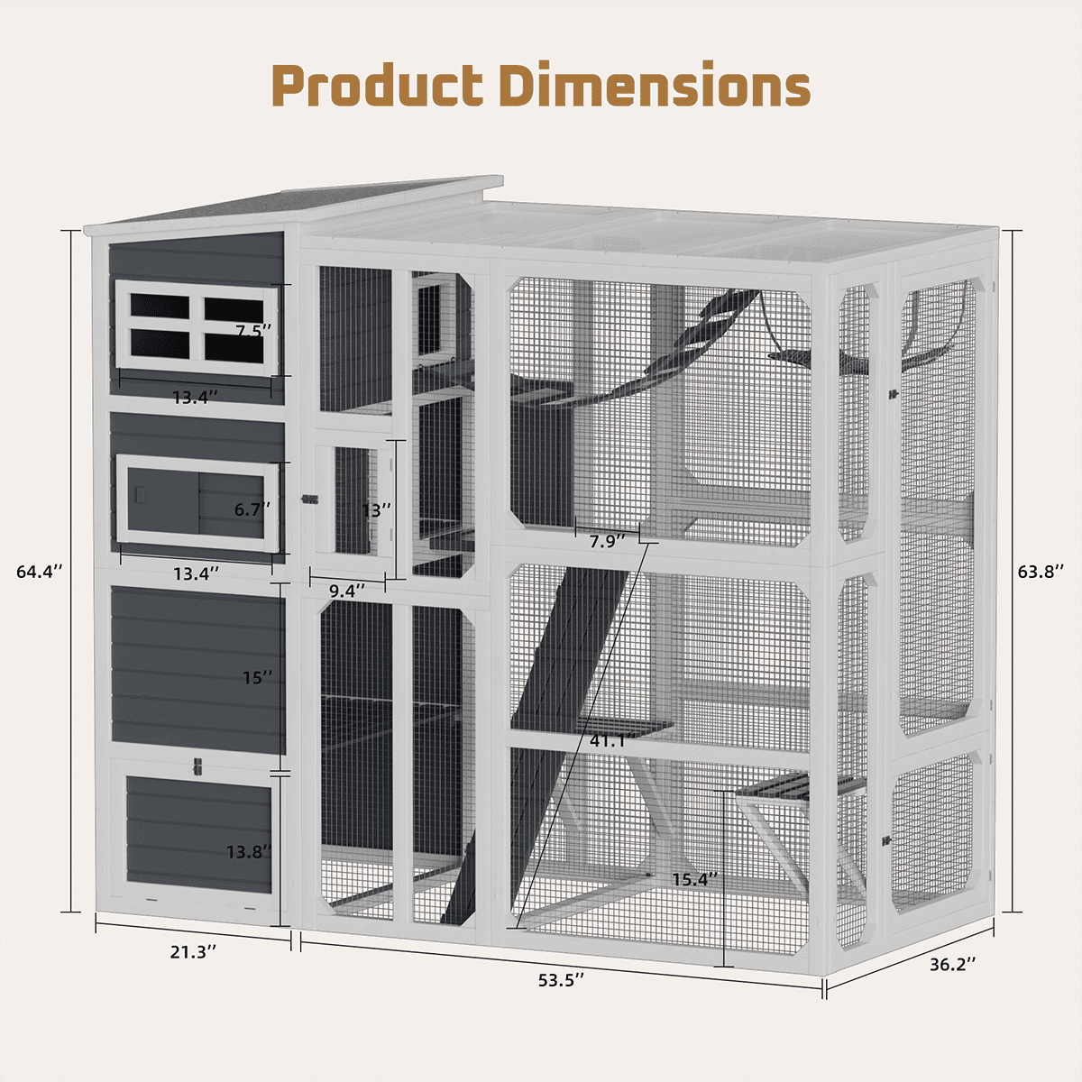 TPHORK Large Catio Outdoor Cat Enclosure, Wooden Cat Cage Indoor Cat House Playpen for Multiple Cats with Waterproof Roof,Platforms, Resting Box, Bridges, Hammock, Ladder,76"L x 36"W x 69"H(White)