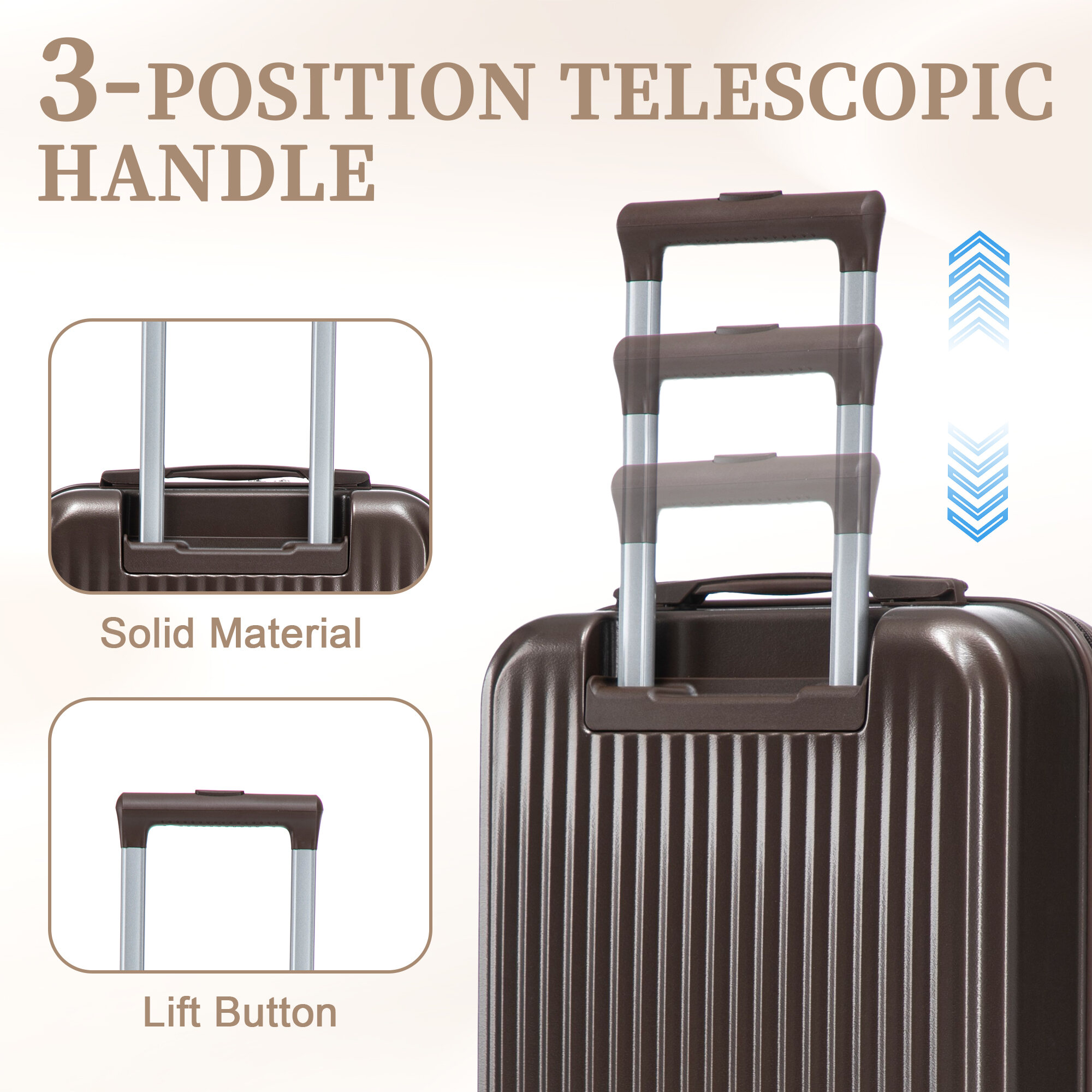 Hardside Suitcase, 14"/20" 2 pcs/set in ABS Spinner Wheel Luggage, with Combination Lock and Front Opening Design, 14" Cosmetic Case (Brown), Brown Hardside Luggage,Abs Hardside Checked Luggage
