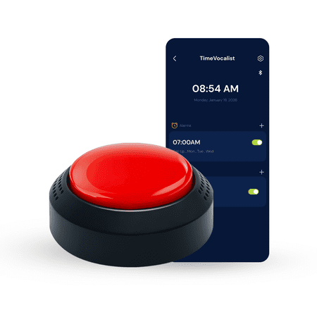 โTimeVocalist Extra Large Talking Alarm Clock Button with One-Touch Operation, Optional App, Multiple Alarms & Voice Reminders