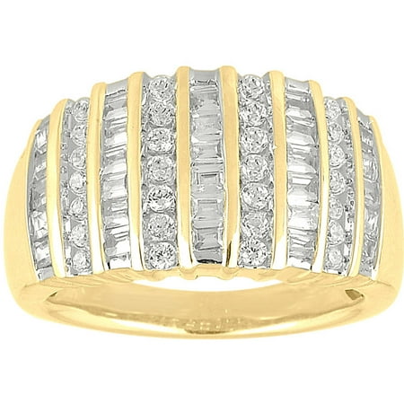 1-3/20 Carat T.W. Baguette and Round Diamond 10kt Yellow Gold Multi-Row Fashion Bar Band