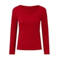 thumbnail image 5 of kaprioy Womens Long Sleeve Scoop Neck Ribbed Tee Slim Basic Shirts Knit Fitted Casual Tops Fall And Winter Red, XL, 5 of 5