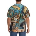thumbnail image 3 of Pofeuu Whimsical Cats Night Cafe Print Mens Casual Short Sleeve Shirts Beach Summer Spread Collar Pocket Tops Men's Casual Short-sleeved Shirt-Large, 3 of 5