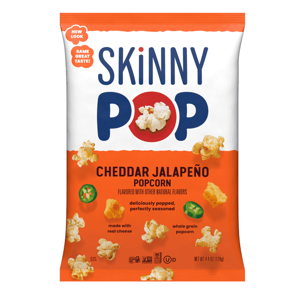 Skinnypop Gluten Free Cheddar Jalapeno, 4.4 oz Sharing Size Bag, Skinny Pop, Healthy Popcorn Snacks