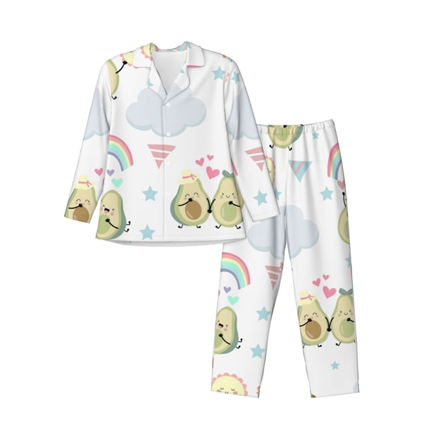 Balery Green Blue Avocado Pijama para Hombre de Dos Piezas con Manga Larga, Conjunto de Dormir y Descanso Suave con Bolsillos-XX-Large