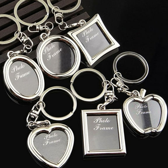 Naierhg 2Pcs Creative Mini Heart Square Round Oval Insert Photo Frame Rotary Keychain Keyring