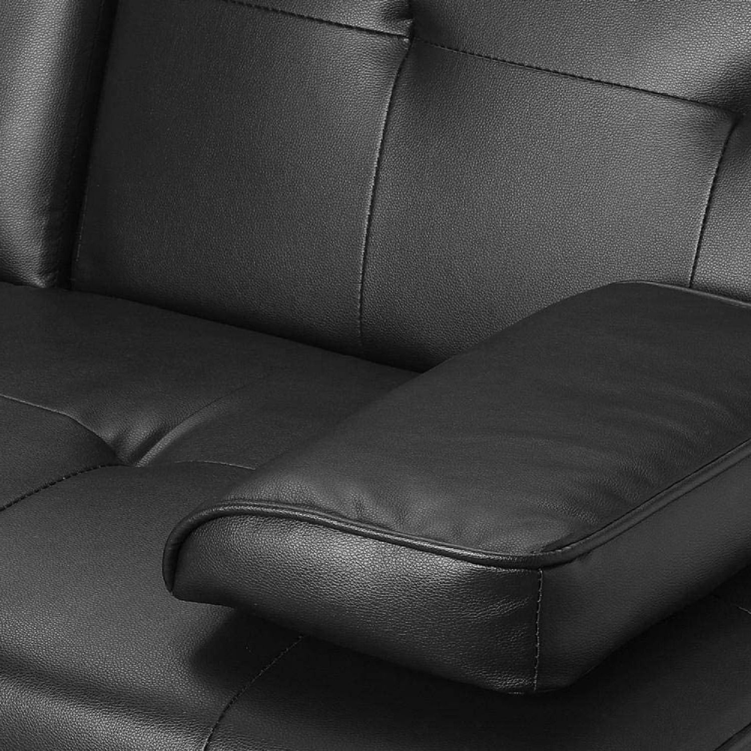 Kadyn 66" Futon Sofa Bed, Modern Faux Leather Convertible Folding Lounge Sofa for Living Room with 2 Cup Holders Removable Soft Armrests and Sturdy Metal Legs, Charming Black