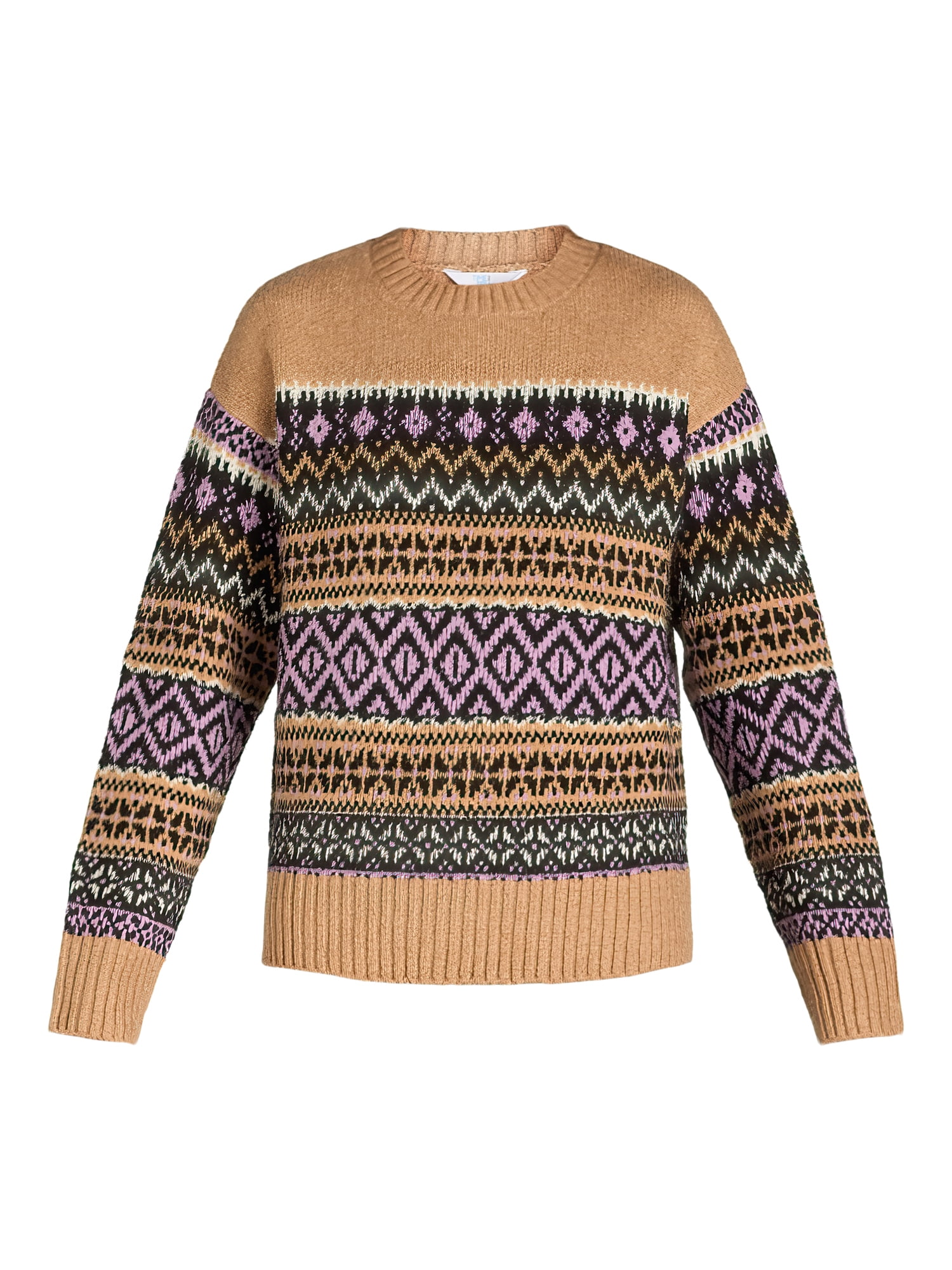 Time and Tru Women's and Women's Plus Fair Isle Pullover Sweater, Midweight, Sizes XS-4X