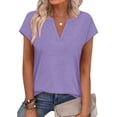 thumbnail image 2 of YHAJDS Women's Basic T Shirts Solid Color V Neck Short Sleeve Slim Cotton Top Summer Light, 2 of 6