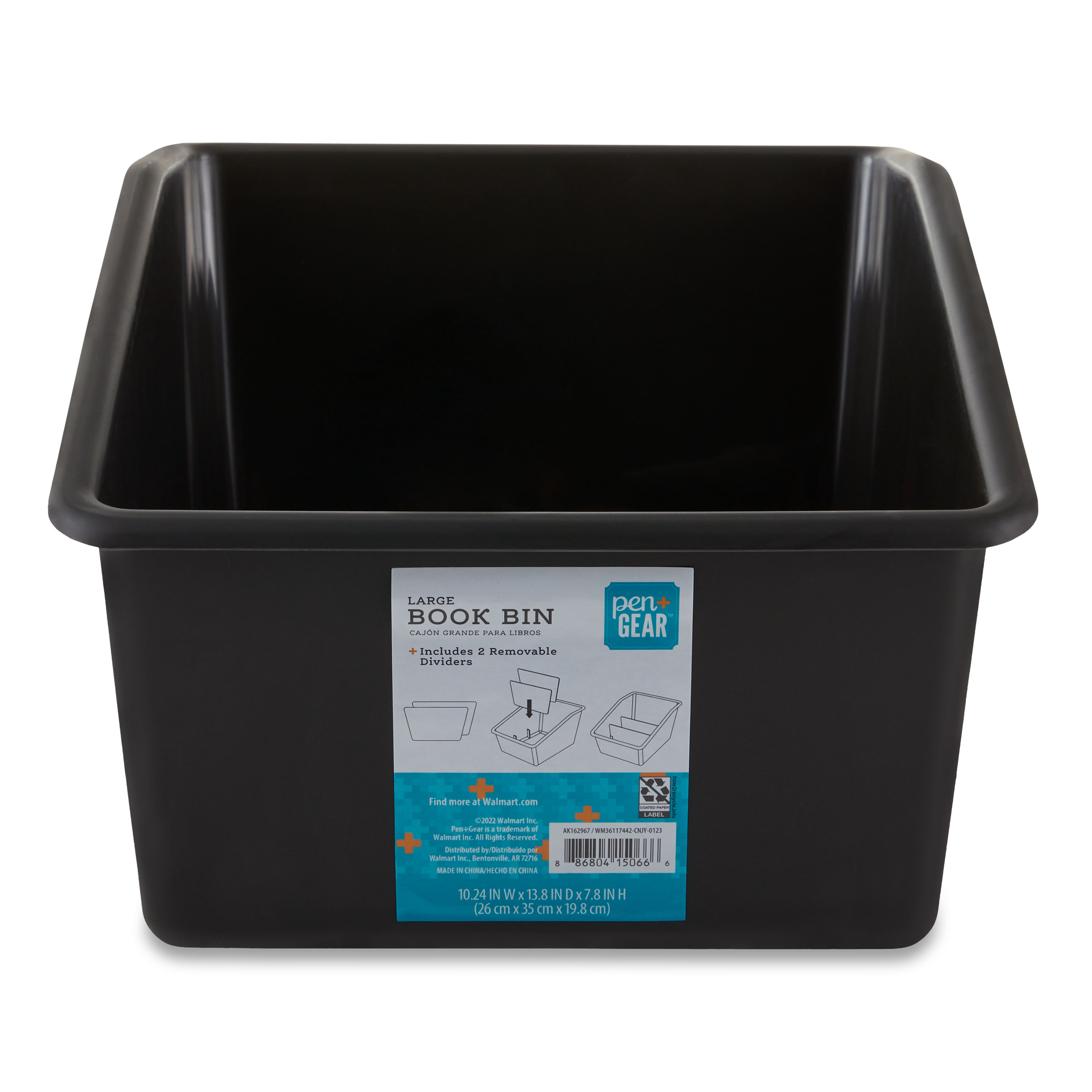 Pen + Gear Large Book Bin Desktop Organizer with 2 Removable Dividers, Black