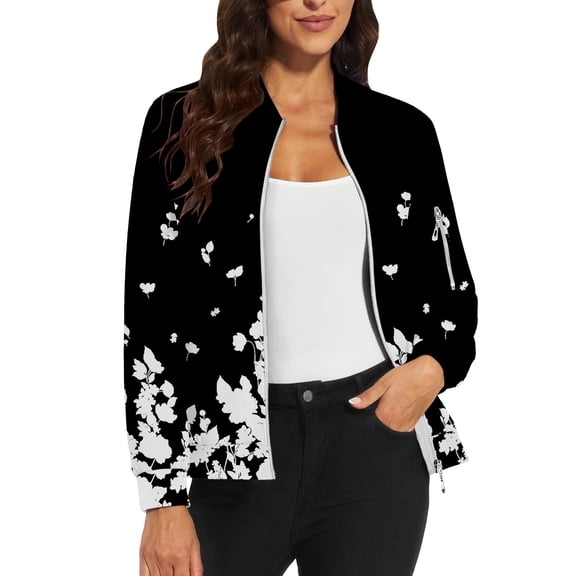 Bovemsi Bomber Jackets for Women Jacket 2025 Causal Zip Up Coats Long Sleeve Stand Collar Fall Lightweight Outerwear Tops Light Jackets