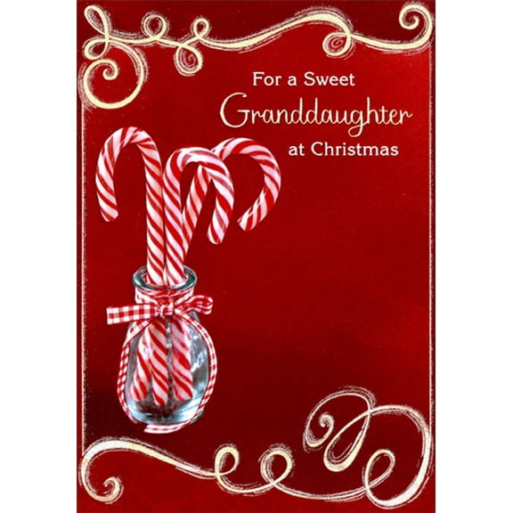 Designer Greetings 3 Candy Canes in Glass Jar Photograph on Dark Red Granddaughter Christmas Card