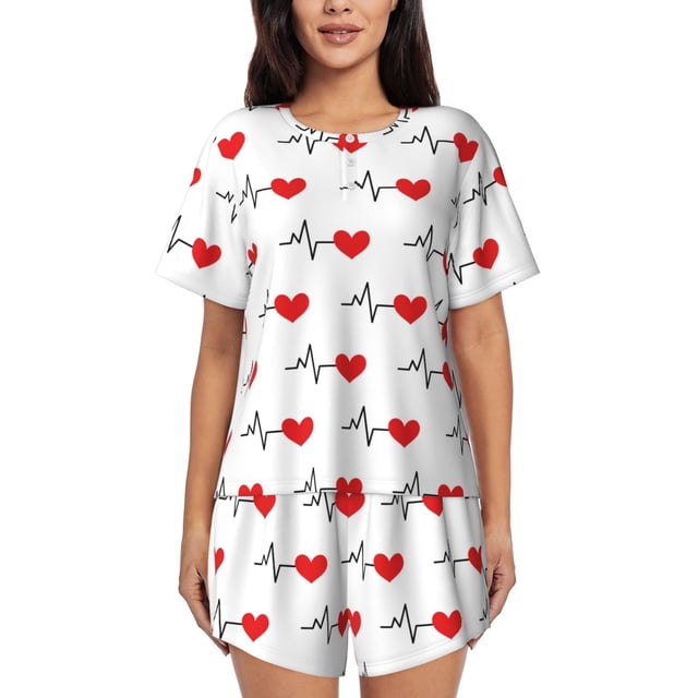 Fotbe Heartbeat Symbol Conjunto de Pijama Estampado para Mujer, 2 Piezas, Ropa de Dormir con Camiseta de Manga Corta y Shorts Suaves-XX-Large