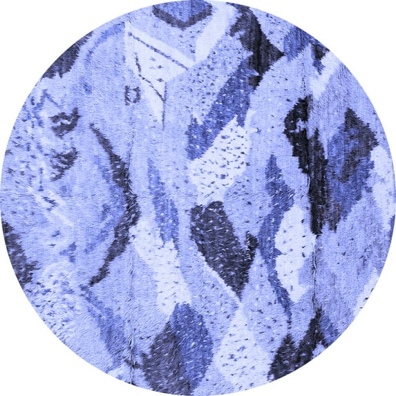 Ahgly Company Machine Washable Indoor Round Abstract Blue Modern Area Rugs, 8' Round