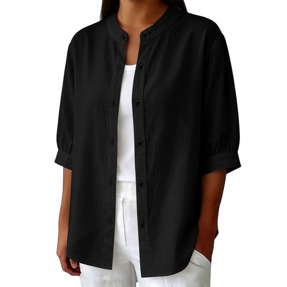 Womens Button Down Shirts Oxford Short Sleeve Cotton Dress Shirts Collared Button Up Casual Blouses Tops Linen Button Down Shirts Summer Cotton Linen Casual Tops with Pocket