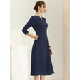 thumbnail image 2 of Vestido elegante de mujer con cuello en V, bolsillos, manga 3/4, trabajo, línea A Azul Marino L, 2 of 5
