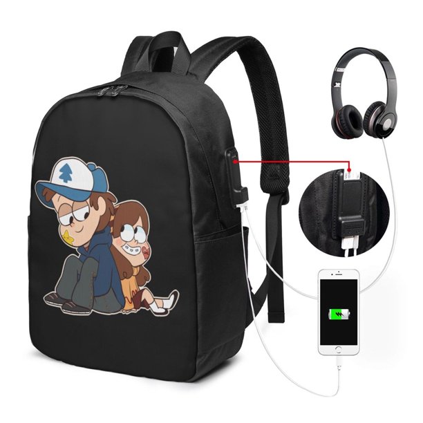 Mochila de viaje para portátil Gravity Falls, resistente al agua y antirrobo, con puerto de carga USB, de 17 pulgadas, ideal para negocios, trabajo, universidad, etc., ideal como mochila informal.