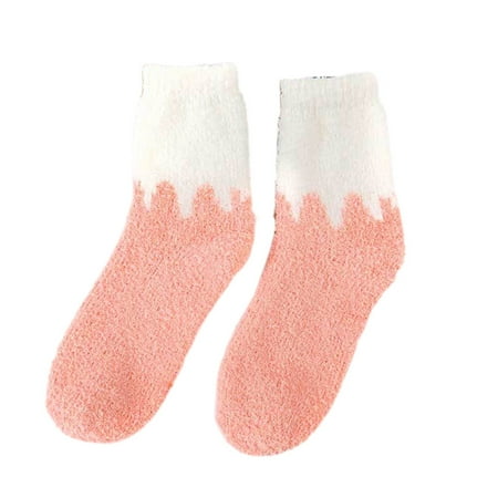 

SIEYIO Women Winter Fuzzy Slipper Socks Cute Milk Patchwork Coral Velvet Foot Warmer