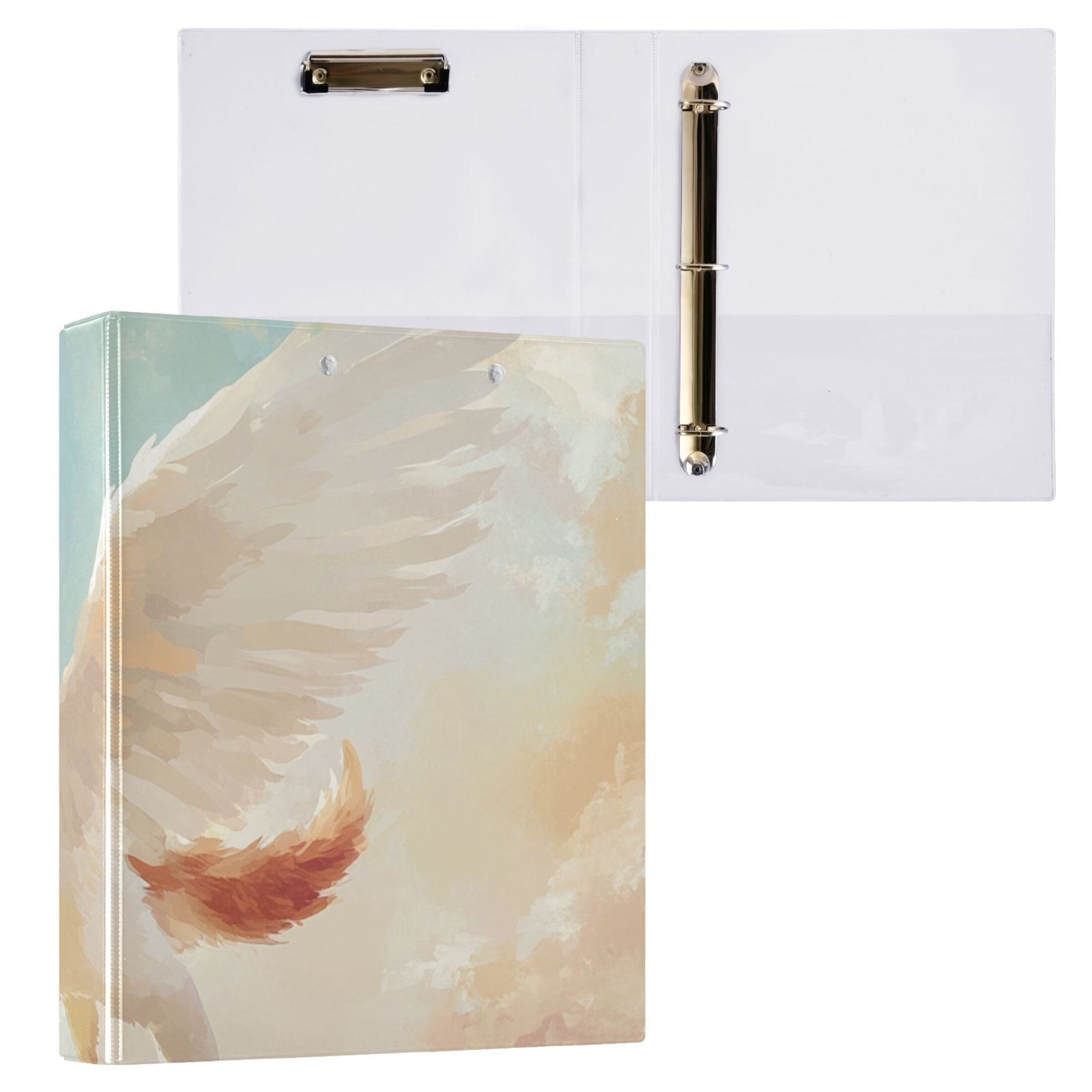 Cute Flying Cat 3 Ring Binders 1.5 inch Hardcover File Folders with Interior Pockets A4 Size Organizer for School Office Hospital