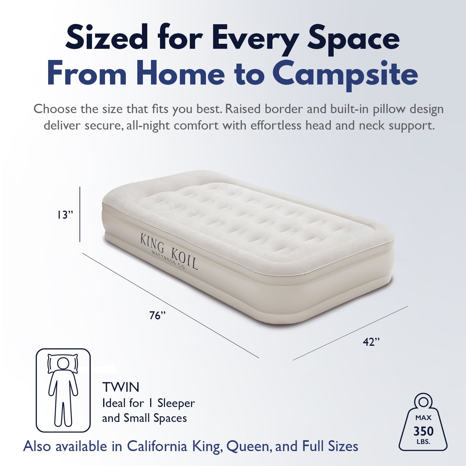 King Koil Luxury Twin Air Mattress with Built-in High-Speed Pump for Home, Guests & Camping - Twin Size Premium Double High Inflatable Blow Up Mattress
