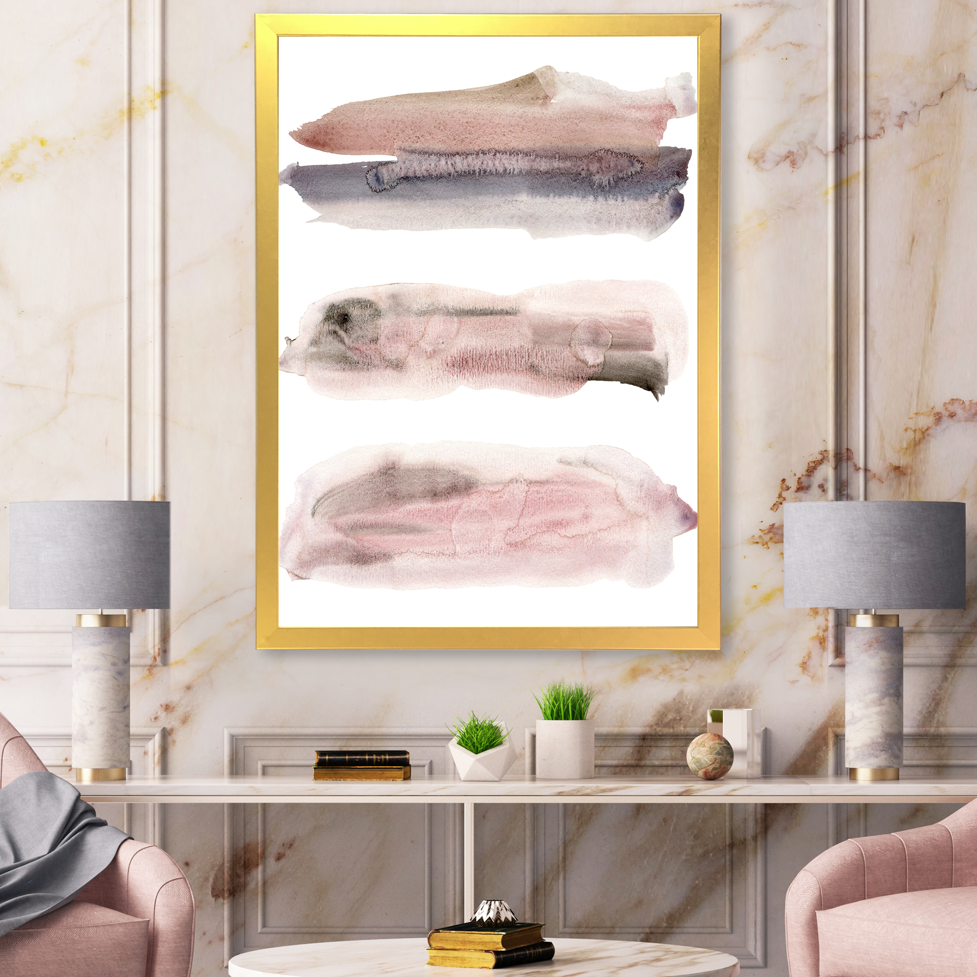 Designart 'Blue and Pink Clouds With Beige Spots II' Modern Framed Art Print