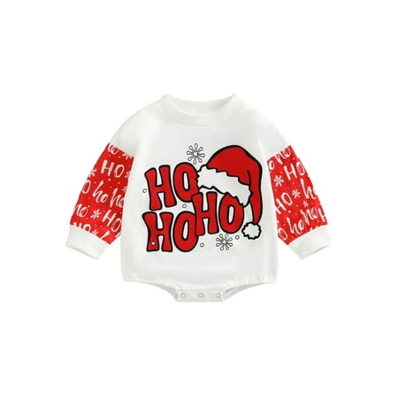 

Peyakidsaa 1st Christmas Baby Girl Boy Oversized Long Sleeve Patchwork Romper Sweatshirt