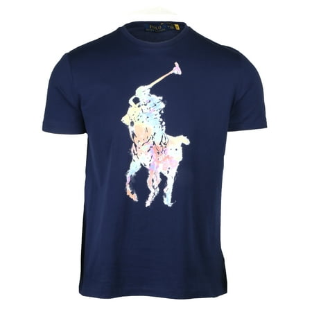 Polo RL Men's Colorful Pony Short Sleeve Graphic Tee (Blue, Large)