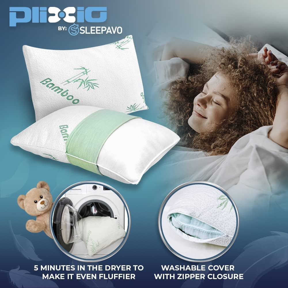 2 Pack Plixio Memory Foam Contour Pillow Hypoallergenic Bamboo Cover Standard 