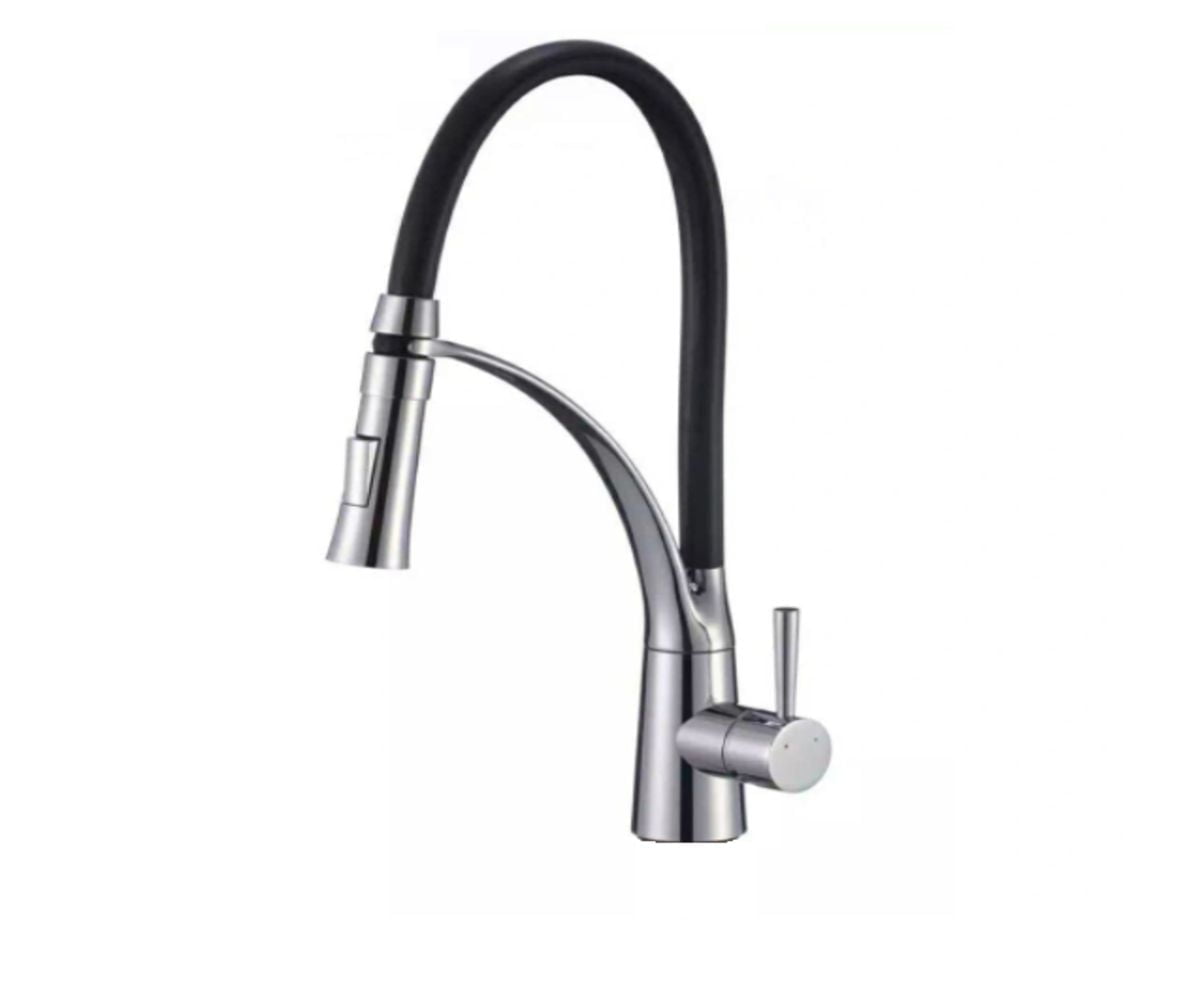DROP Bath and Kitchen DR091020 Single Hole Brass Kitchen Sink Faucet with Round shape in Chrome/Black color