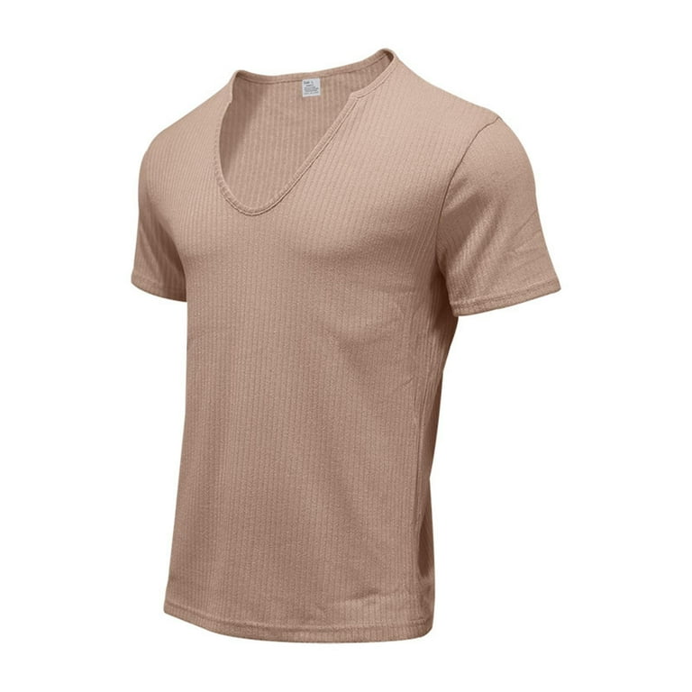 Yyeselk Mens Muscle T Shirt Slim Fit Ribbed Knit U Neck Henley
