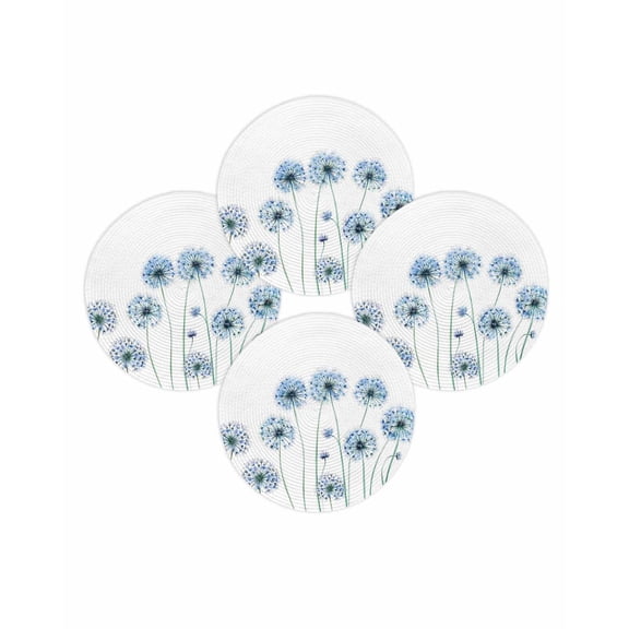 Round Placemats Set of 4 Blue Dandelion Place Mats Washable Woven Placemat Farmhouse Flower Plant Circle Braided Table Mat for Kitchen Dining Table Party Home Decor 15 Inch