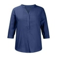 thumbnail image 4 of Odeerbi Shirts for Women V-Neck Solid Color Open Tube Button Fashion Casual Retro 3/4 Sleeve T-Shirt Tops Blouse Sky Blue, 4 of 6