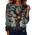 thumbnail image 3 of Craaazy Halloween Casual Tops for Women Loose Multicolor Crew Neck Long Sleeve Ghost Pumpkin Halloween Printed Top Outdoor Shopping Blouse, 3 of 8
