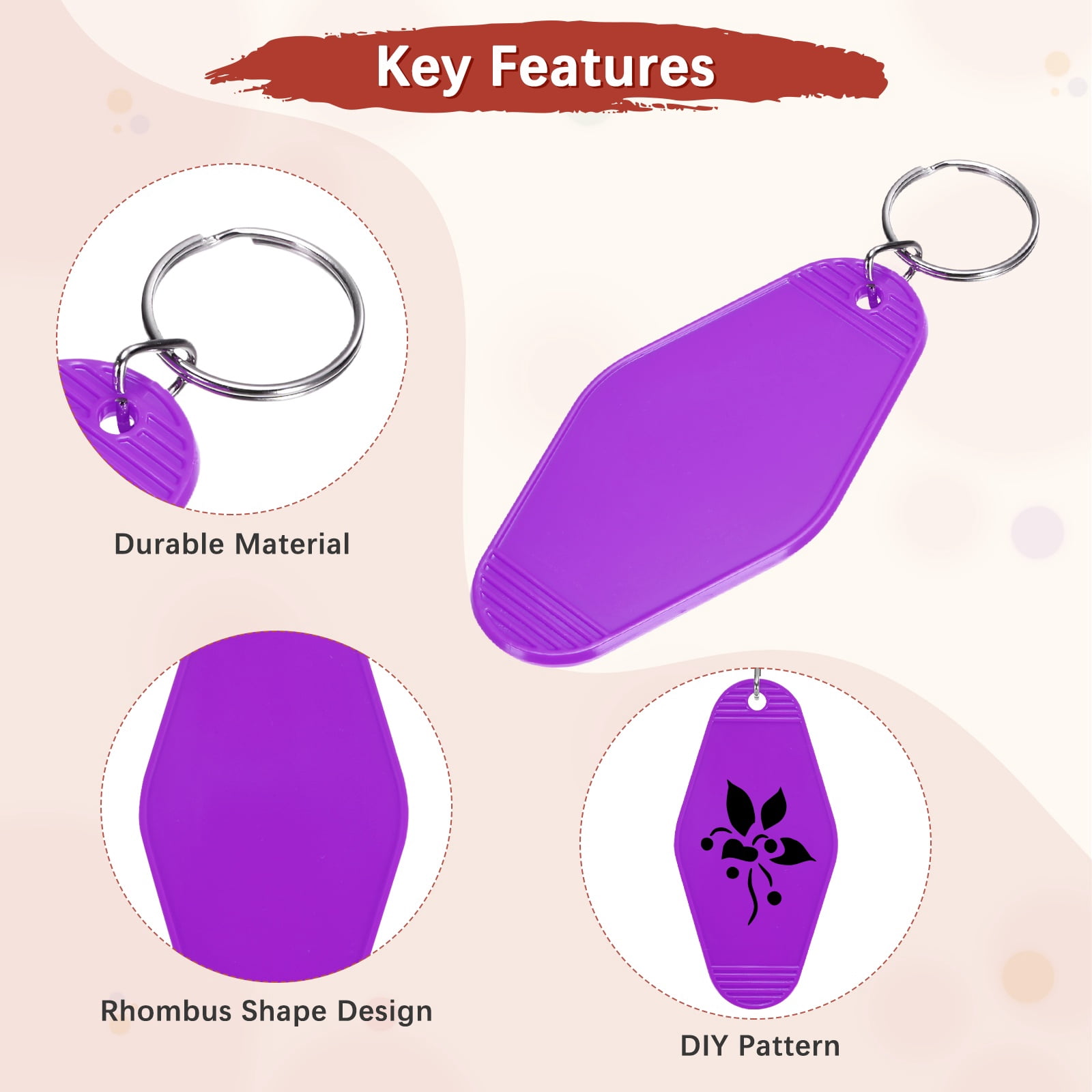 Blank Hotel Keychain Tags [30PCS] - Plastic Rhombus Blank Motel Keychain for Luggage Labels [Purple] Vintage Key Tags