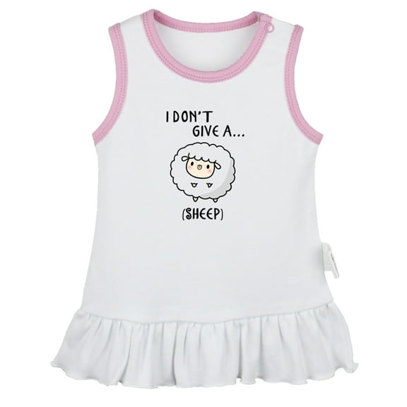 I Don't Give A Sheep Funny Dresses For Baby, Newborn Babies Skirts, Infant Princess Dress, 0-24M Kids Graphic Clothes (White Sleeveless Dresses, 0-6 Months)
