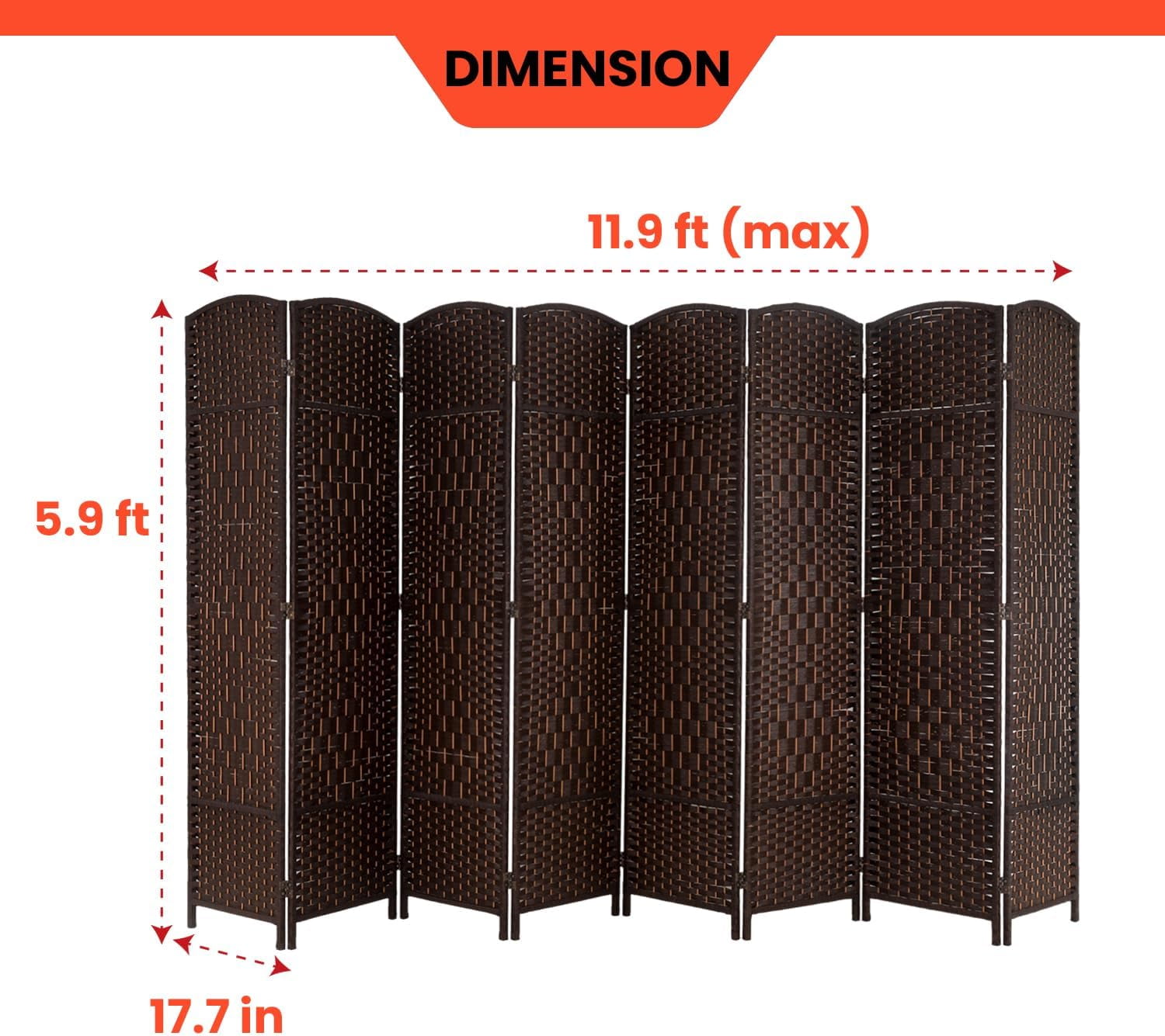 Dkelincs Room Dividers Folding Privacy Screen 8 Panel Portable Wooden Partition Screen, Brown