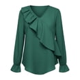 thumbnail image 2 of AKOEE Cotton Linen Shirts for Women Ruffled V Neck Tops S-3X Long Sleeve Casual Summer Beach Vacation Outfits (XL, Green), 2 of 7