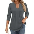 thumbnail image 2 of MIXUE Womens Summer Tops Summer Solid Color V Neck Ruffle Long Sleeve Casual Tee Shirts Activewear,Gray,XL, 2 of 5