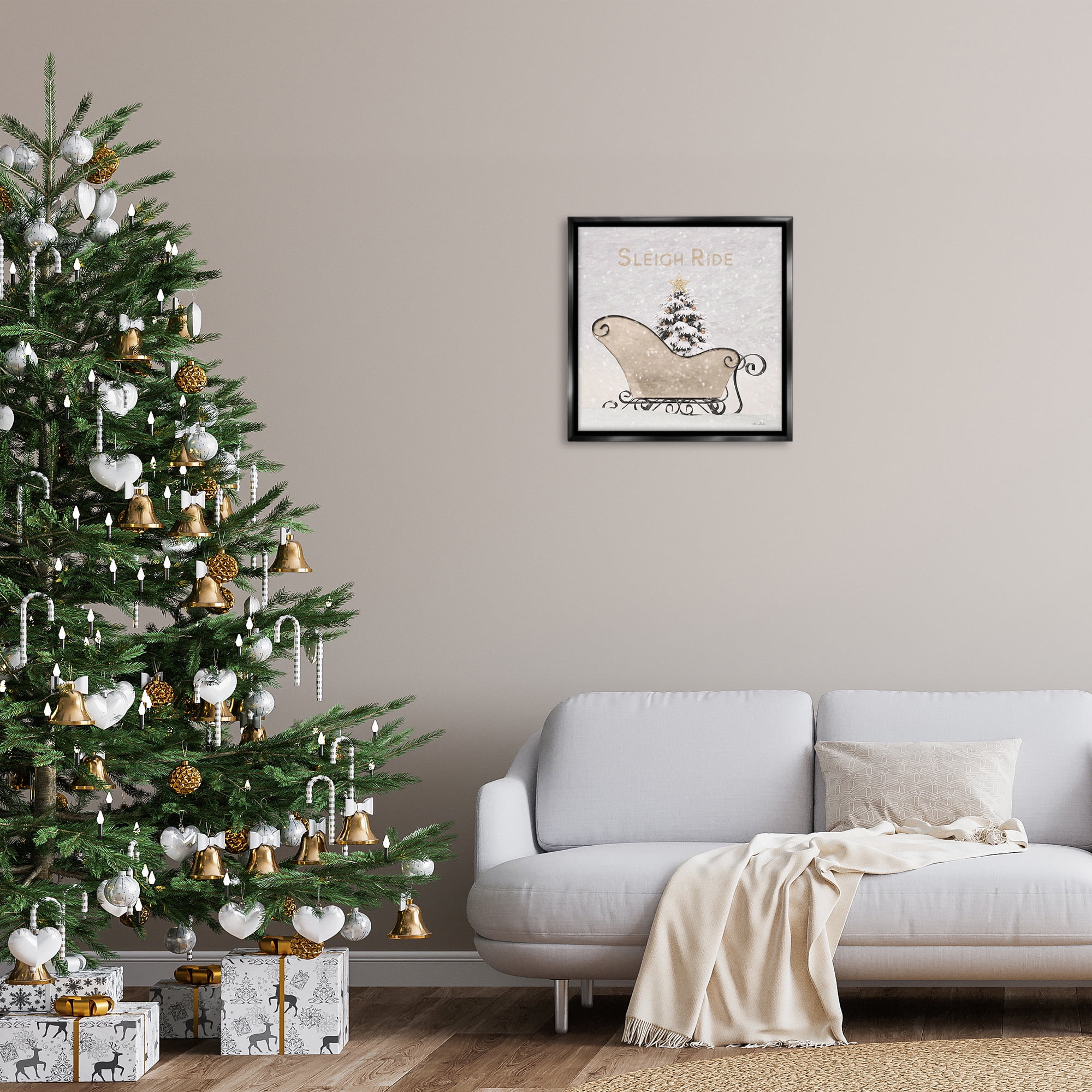 Stupell Industries Sleigh Ride Winter Scene Holiday Painting Black Floater Framed Canvas Art Print Wall Art, 25 x 25