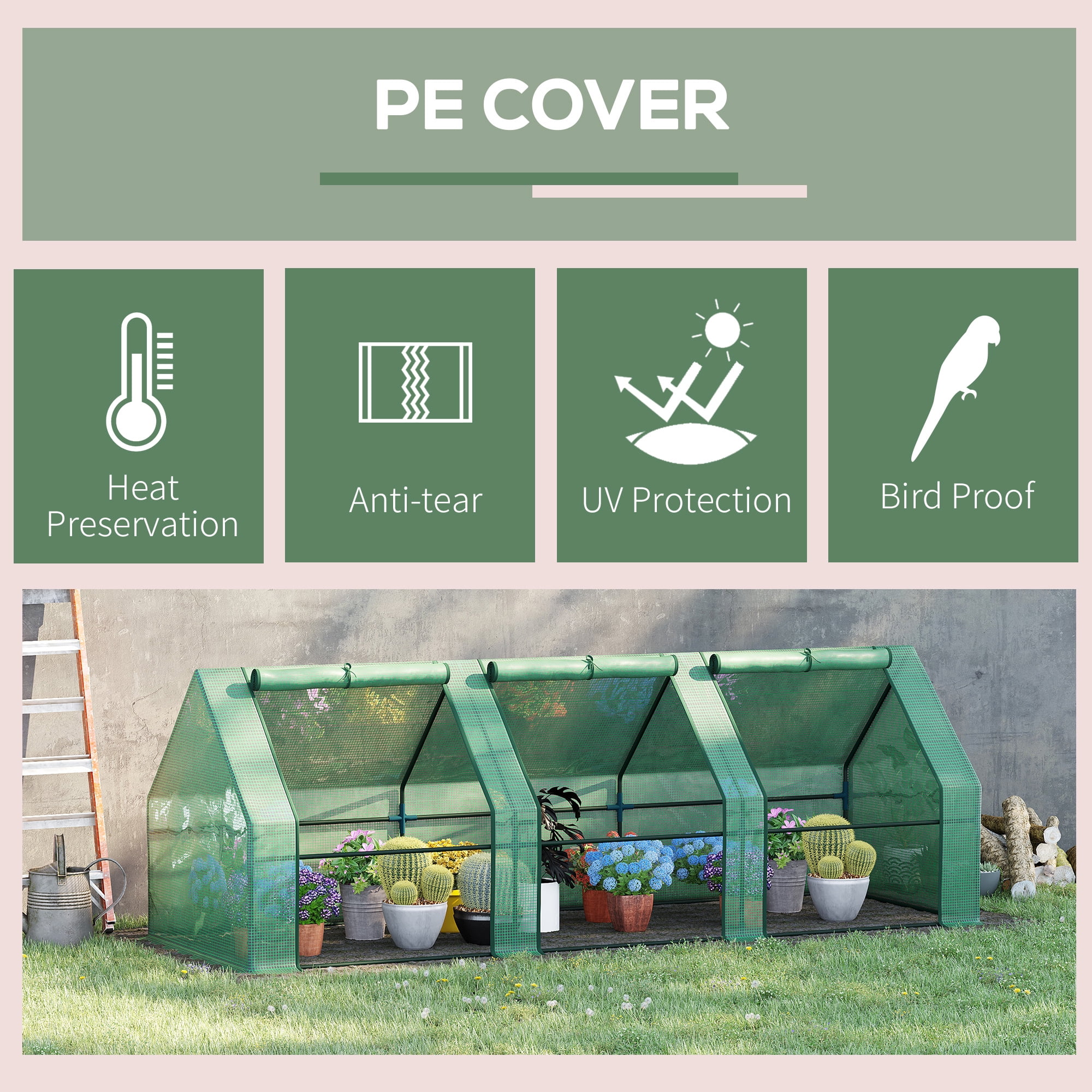 Outsunny Mini 9' x 3' x 3' Greenhouse, UV Protected Waterproof Cover, Green