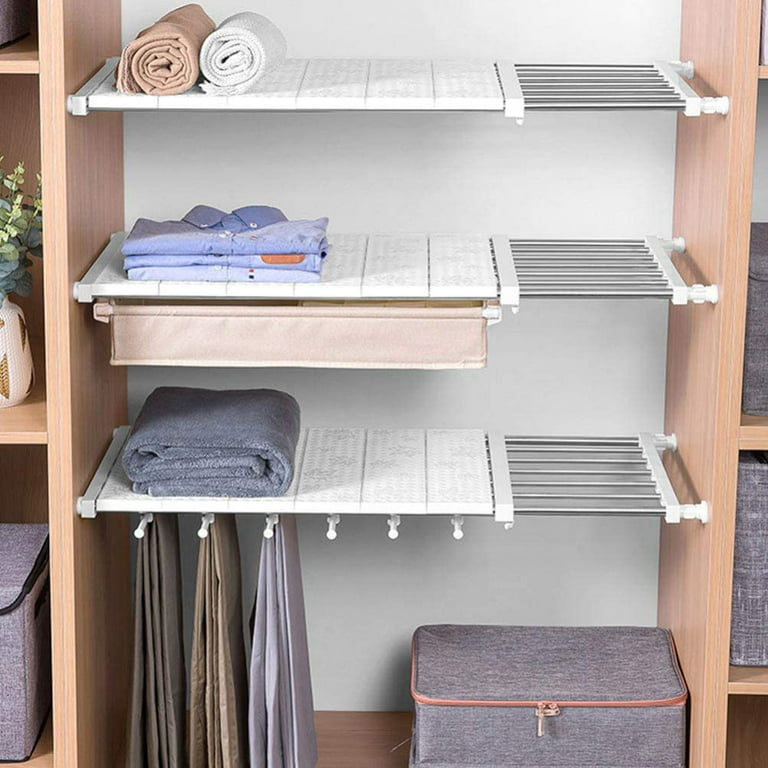 Tension Shelf & & Rod Expandable Adjustable Storage Rack Separator,Closet Tension Shelf Adjustable Closet Storage Rack Divider Cabinet Cupboard