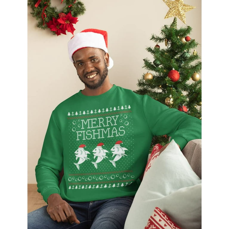 Tstars Mens Ugly Christmas Sweater Merry Fishmas Fishing Christmas