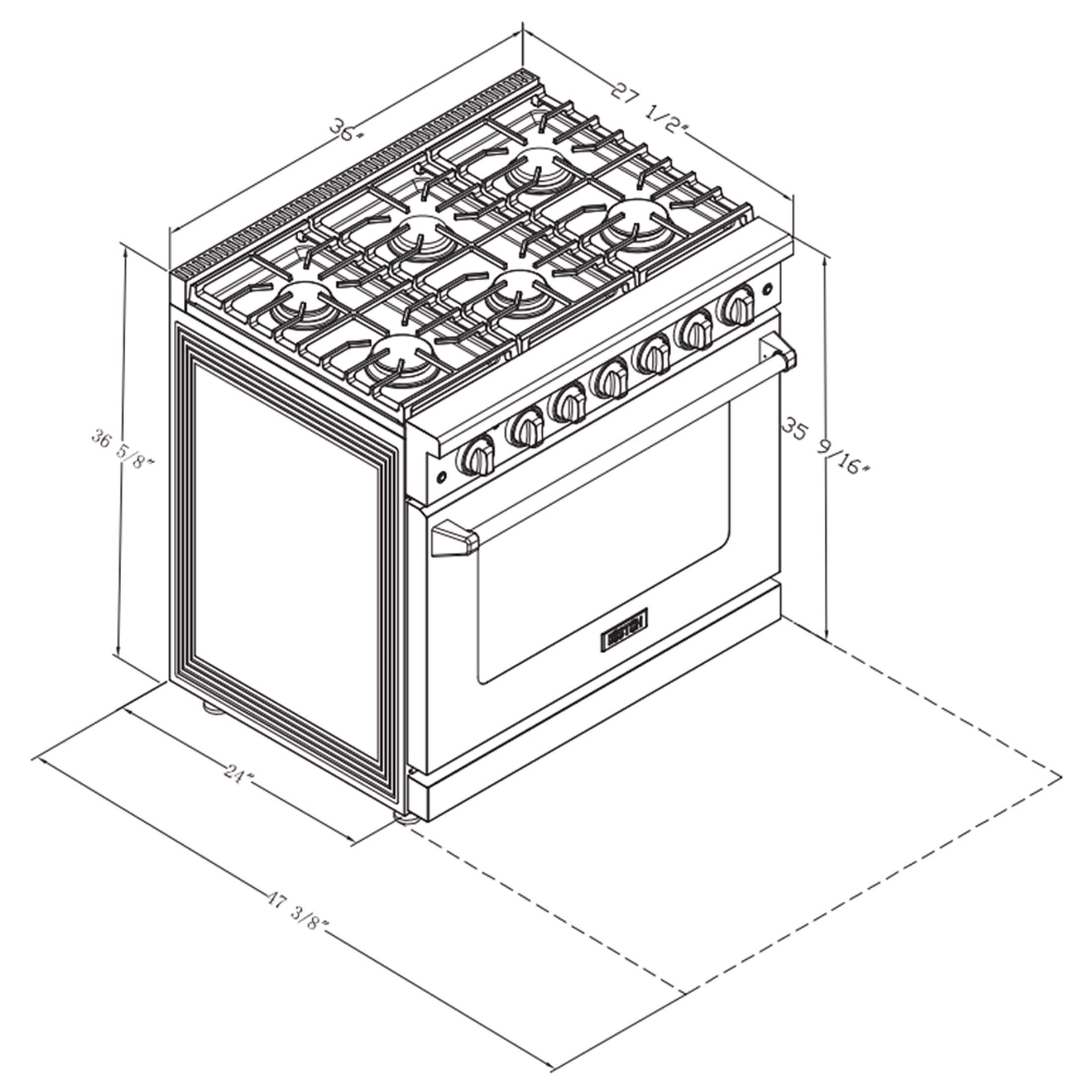 KOSTCH 36-in 6 Burners 6 Cu. Ft Convection Oven 110V Freestanding Liquid Propane Gas Range ( White )