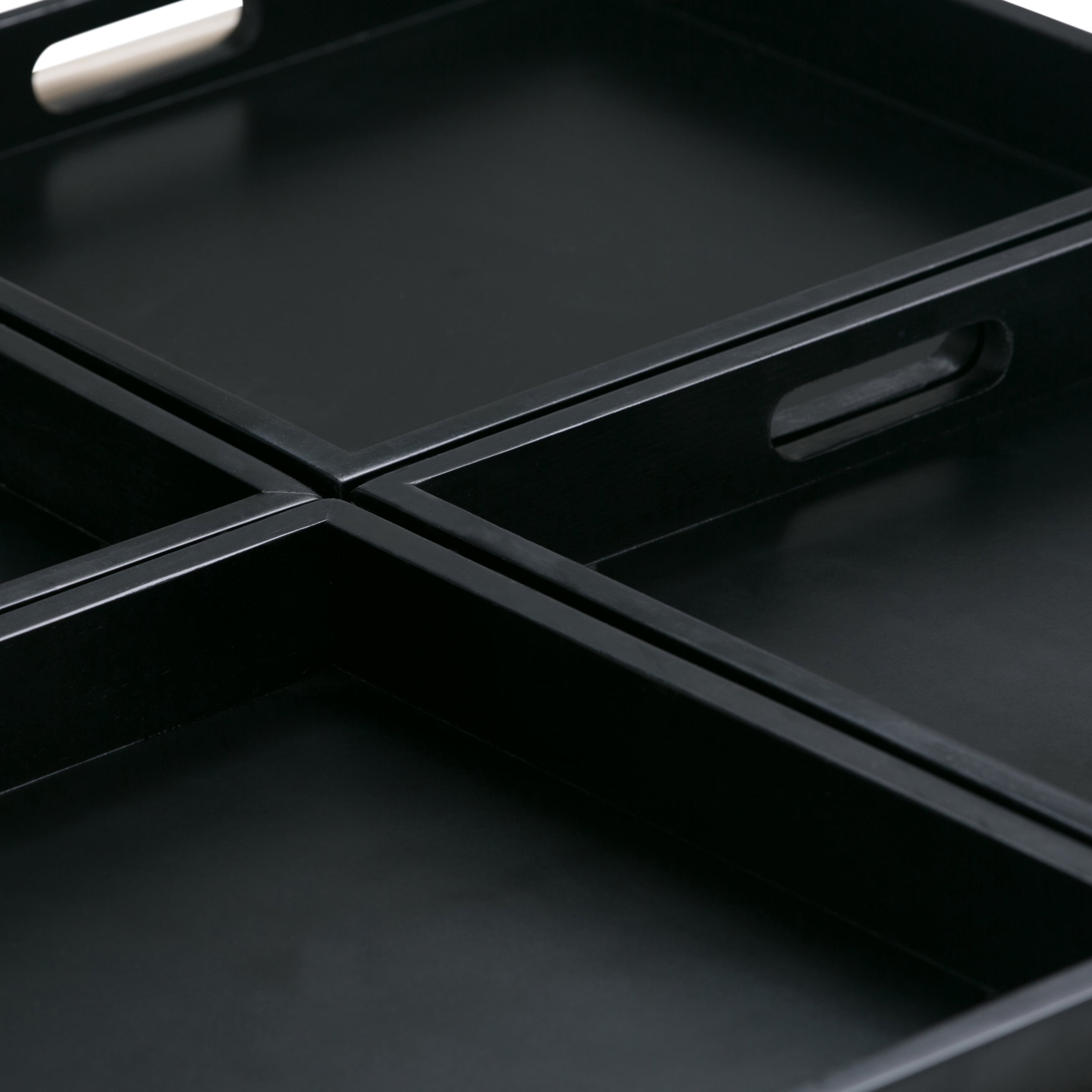 Simpli Home Avalon 35 inch Wide Contemporary Square Coffee Table Storage Ottoman in Midnight Black Vegan Leather