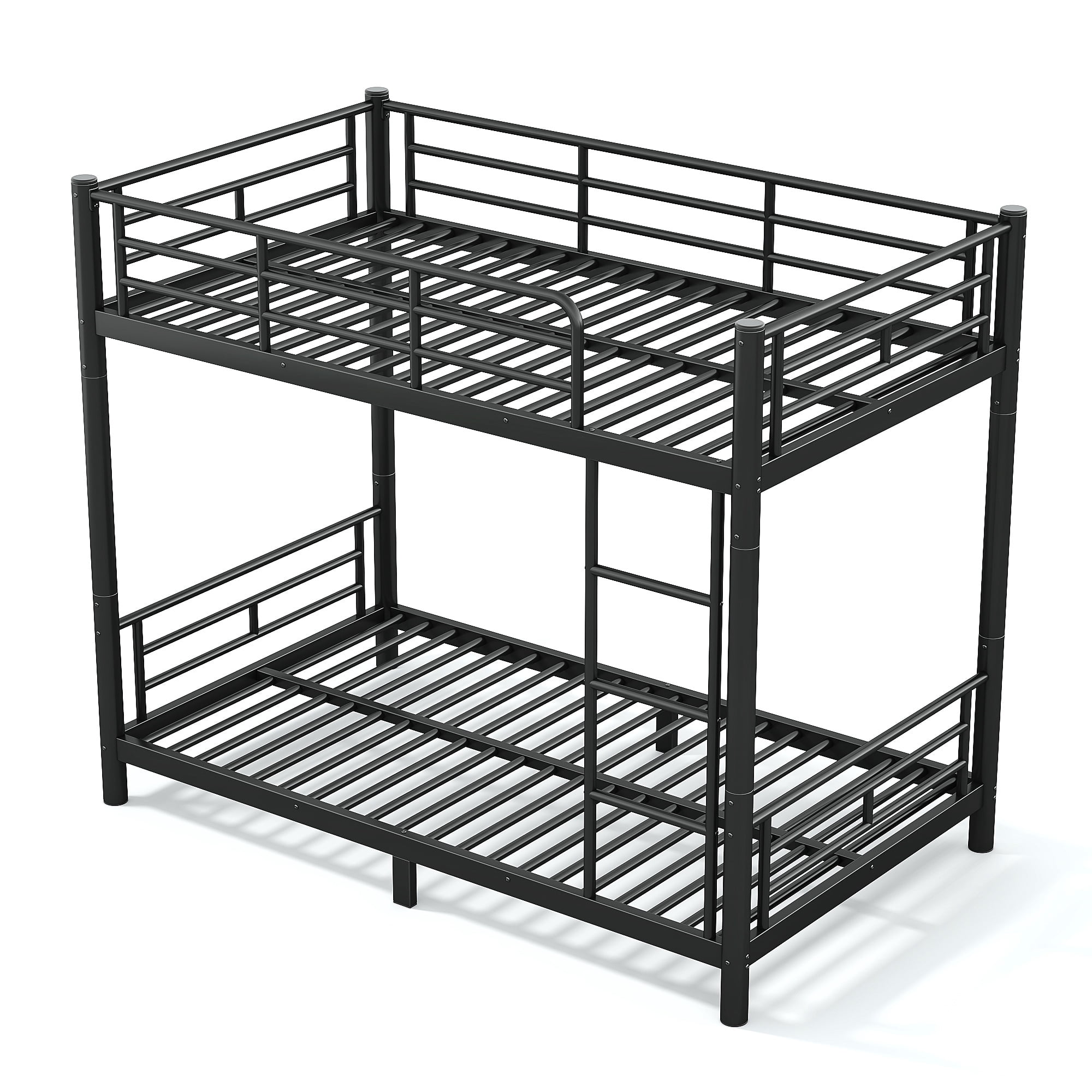 Aukfa Twin XL over Twin XL Metal Bunk Bed for Kids, Converts into Two Twin XL Beds, Round Tube Construction & Full-Length Guardrails, Black