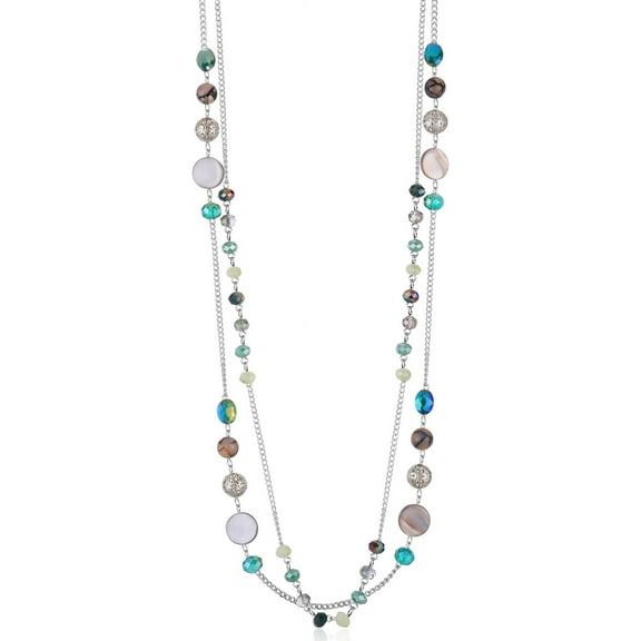 Layered Long Necklaces For Women Crystal Beaded Statement Necklace Sweater Silver Chain With Gifts Box Jewelry[Z262]