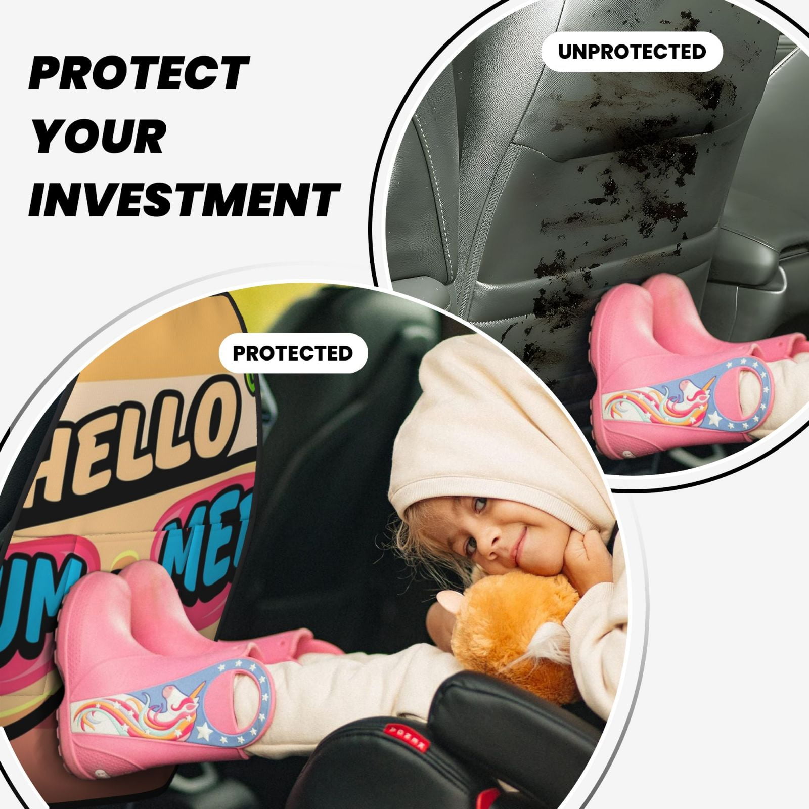 Xecao Hello Summer Pattern Car Seat Back Protector 2 Pack Large Capacity Pocket, Kick Mats Back Seat Protector