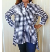 NEW Zac & Rachel Gingham Shirt White/Black XL Button Front Top MSRP $48
